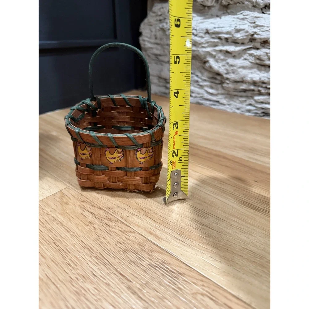 Miniature Woven Rooster Basket Farmhouse Decor Brown Green Small Hanging Basket